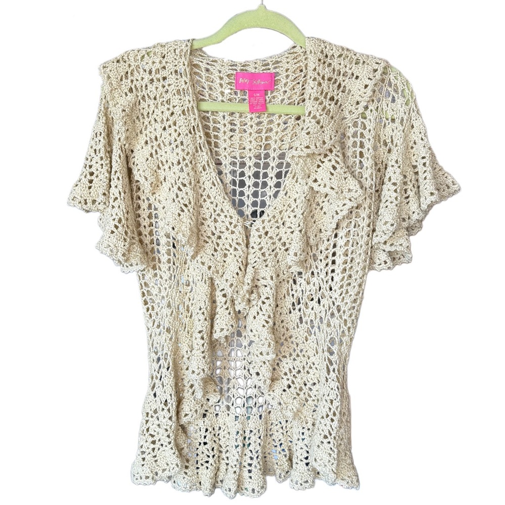 Size S/M Vintage Betsey Johnson Lace Knit Open Front Cardigan